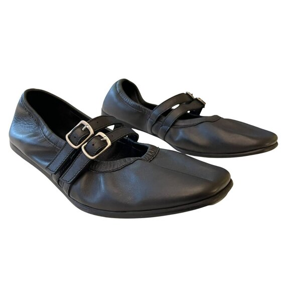 Free People Black Leather Gemini Ballet Flat Size 7.5 NEW - Picture 2 of 8